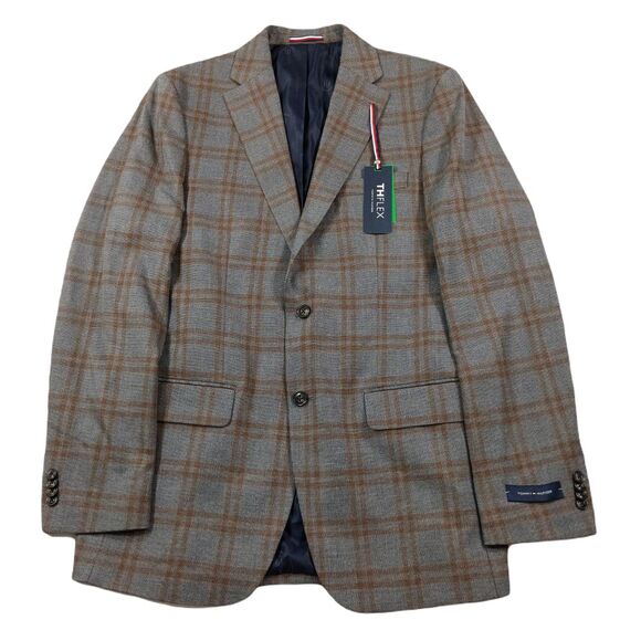 Tommy Hilfiger Pattern Sport Coats Mens 40L Grey Brown Plaid Modern-Fit‎ $295